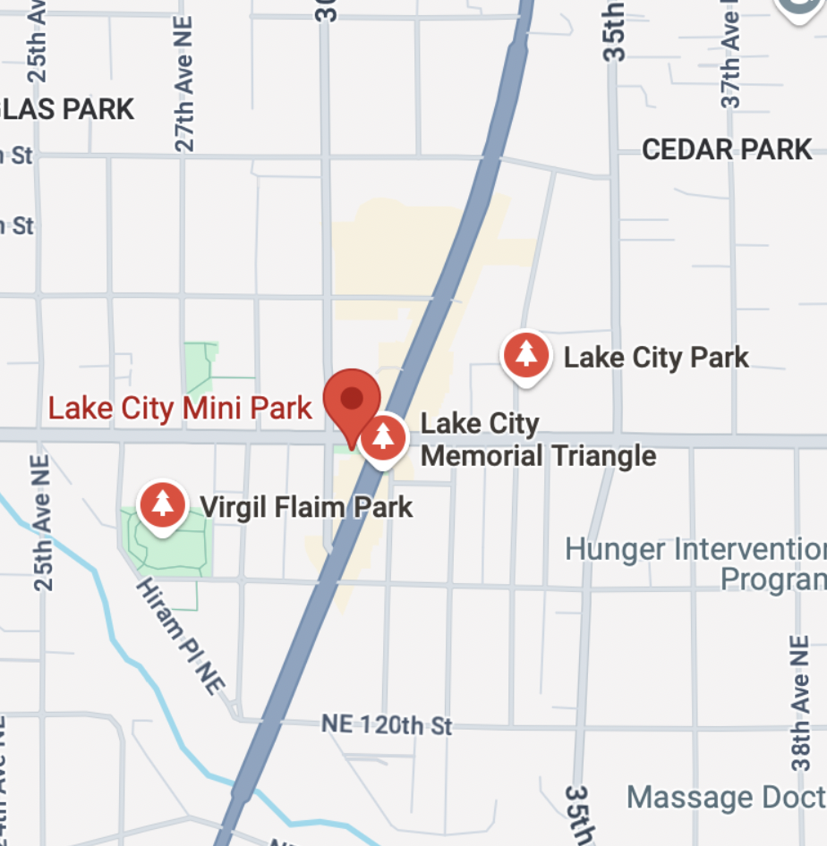 Map showing location of Lake City Mini Park, downtown Seattle